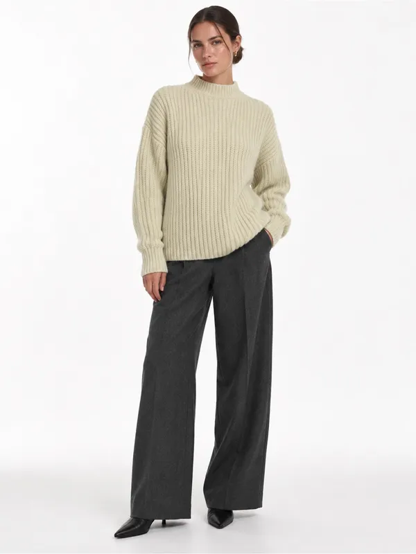 Zara Cream Chunky Knit Mock Neck Sweater Womens Medium Ribbed Pullover - Image 7
