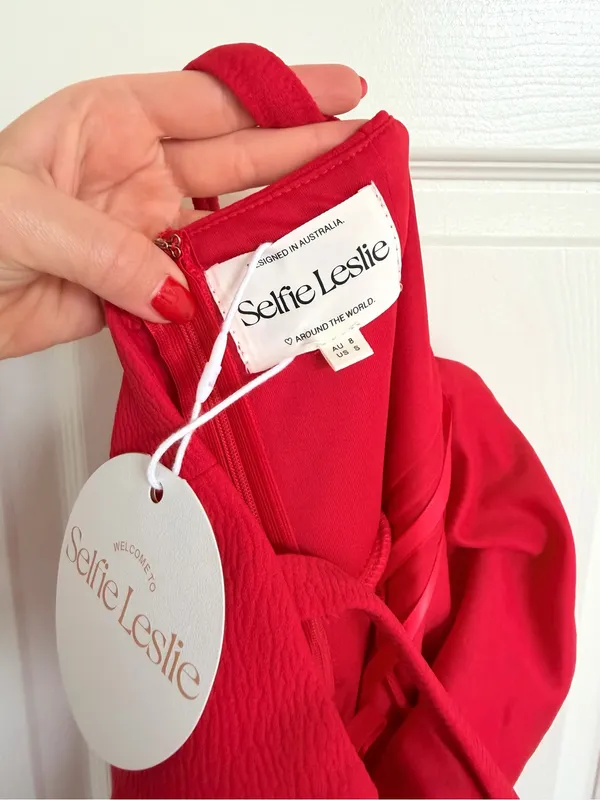 Selfie Leslie Georgia Square Neckline Midi Dress Red Small S NWT - Image 6