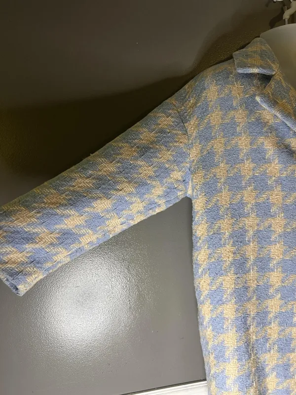 Baloot Coat Womens Small Blue Houndstooth Tweed 3/4 Sleeve Button Front Lined - Image 5
