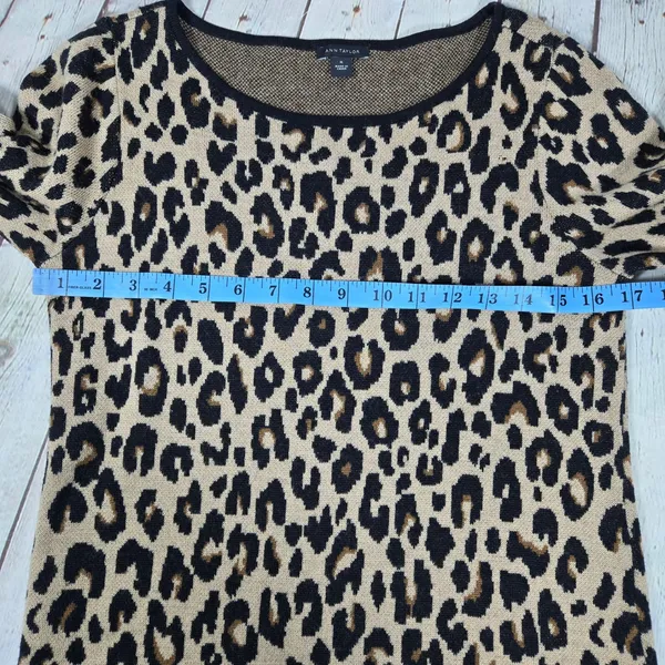Ann‎ Taylor Leopard Print Wool Blend Knit Sheath Dress Tan Black Medium 485427 - Image 5