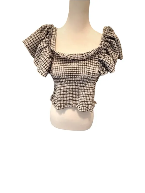 Maeve Anthropologie Gingham Smocked Top Summer Coastal Vacation Resortwear - Image 5
