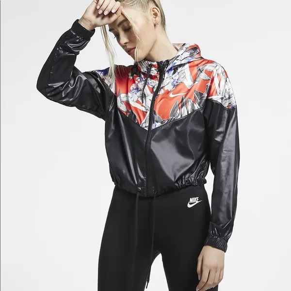 Nike Floral Sportswear Windrunner Black/Red Funnel Neck Jacket NWOT - Image 5