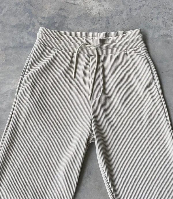 Ribbed High Waisted Drawstring Trouser Pants - Image 5