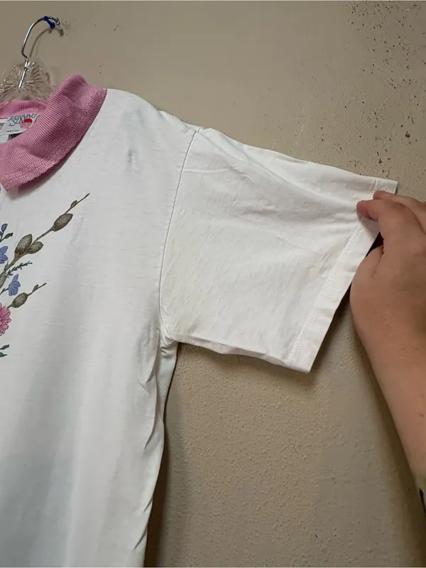 Vintage Grandmacore Floral Peter Pan Collar Tee M USA - Image 5