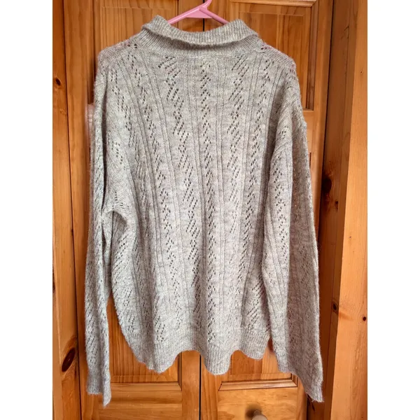 NWT Easel Los Angeles Pointelle Knit Polo Sweater Oatmeal Beige Wool Blend Large - Image 2