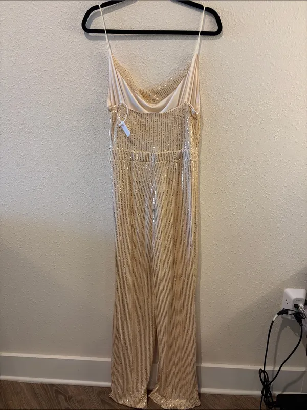 NWT SHEIN Champagne Sequin Cowl-Neck Jumpsuit - Image 3