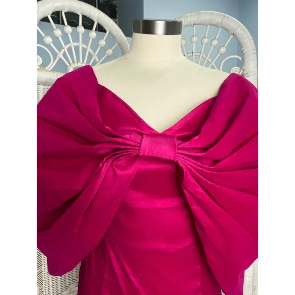 AOMEI Fuchsia Satin Oversized Bow Dress M Off Shoulder Cocktail Party Barbiecore - Image 4