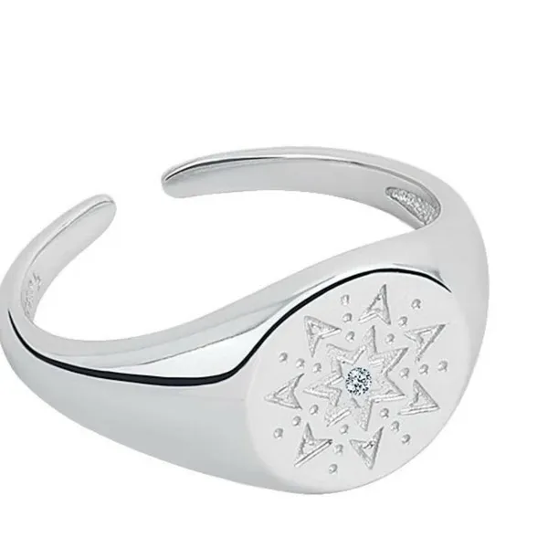 Boutique Unisex White Gold Plated S925 Diamond‎ Signet Sun Ring, Adjustable - Image 8