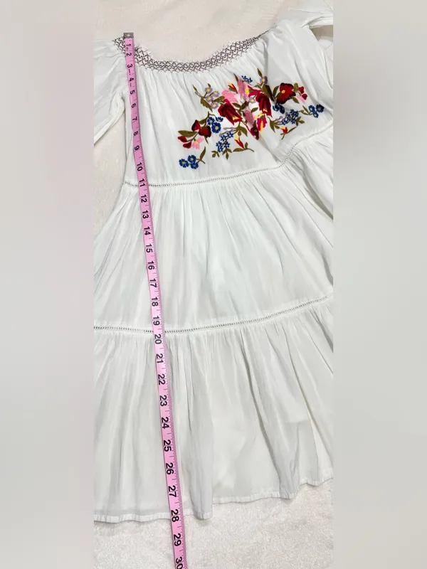 Free People White Off-Shoulder Embroidered Mini Dress Size XS - Image 14