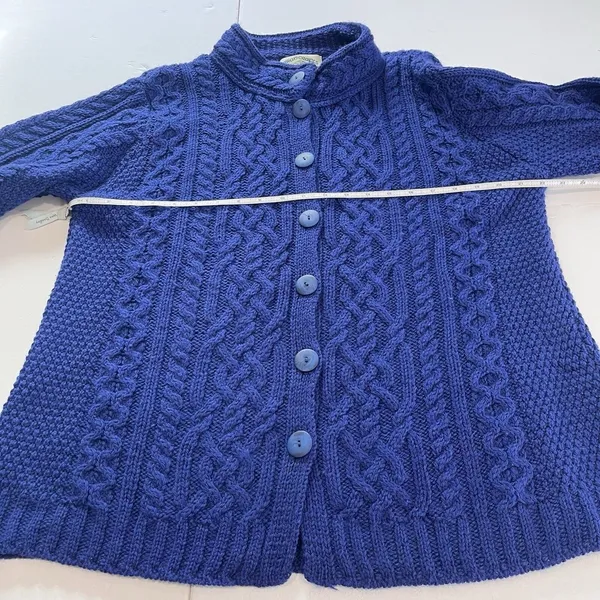 Aran Crafts Blue Merino Wool‎ Button Front Cardigan Sweater Size LARGE - Image 7