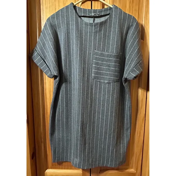 Zara Oversized‎ Pinstripe Tunic Mini Dress Women's S Gray Longline Shirt Dress - Image 2
