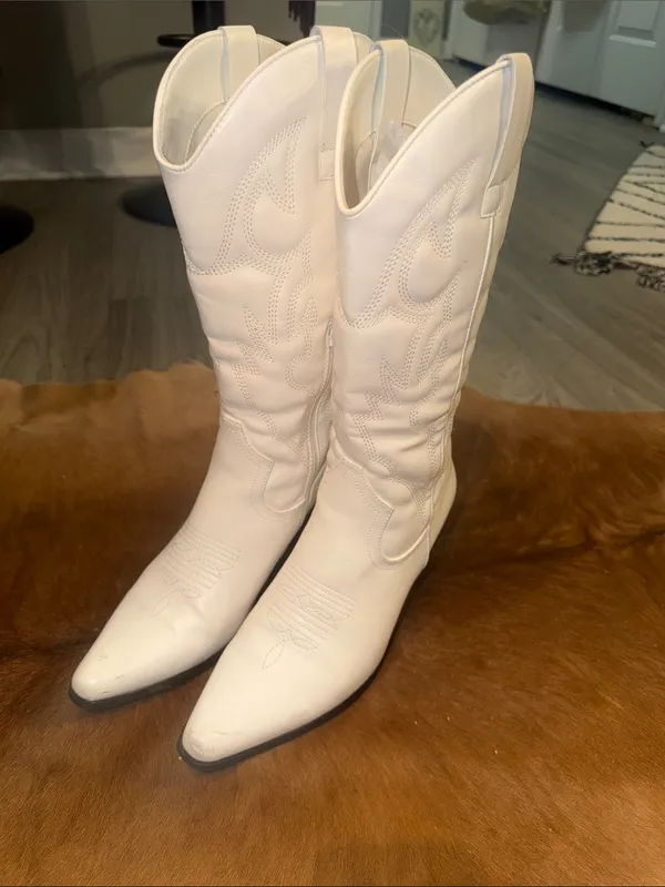 $85 Therapy Clayton Cowboy Boots White 9 - Image 8