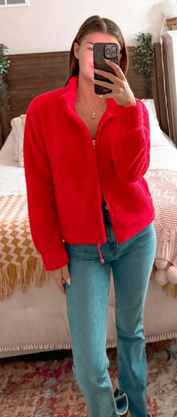 Athleta Bright Red Sherpa Jacket - Image 2