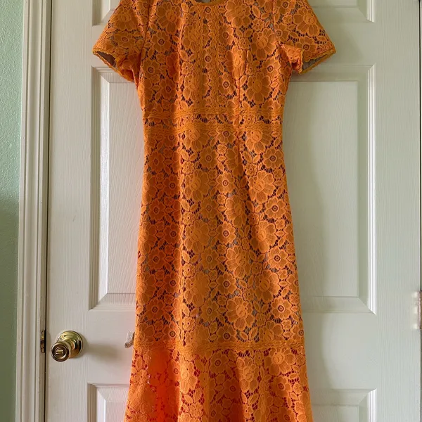 👗 🌟 Anthropologie Rachel Parcell Orange Lace Midi Dress S like XS 0 2 Wedding - Image 9