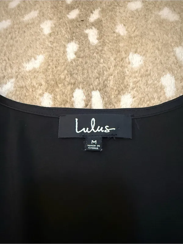 Lulus Black Satin Long Sleeve V Neck Blouse Top Size M Puff Sleeve Side Zip - Image 7