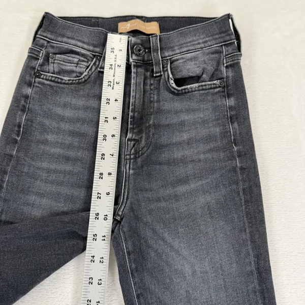 7 For All Mankind Luxe Vintage High‎ Rise Flare Jeans Black 23 Distressed Hem - Image 7