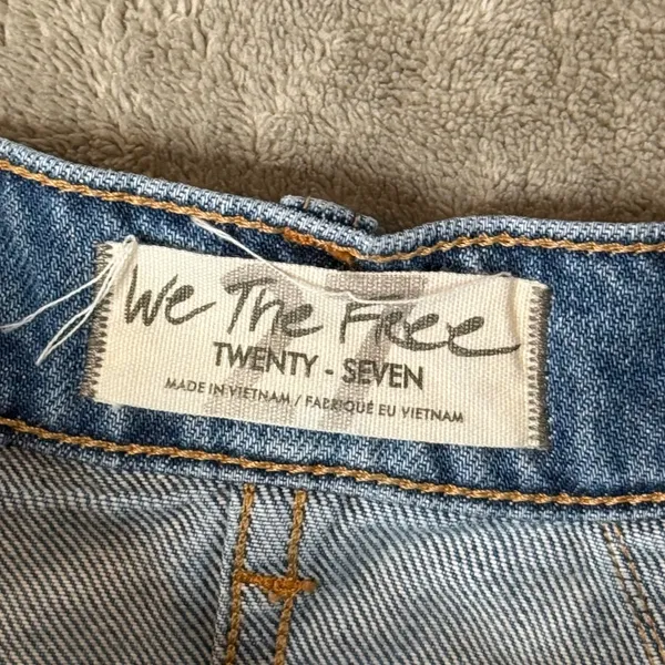 Free People We The Free Blue Denim Mini Skirt Pleated Raw Hem Size 27‎ BOHO - Image 2