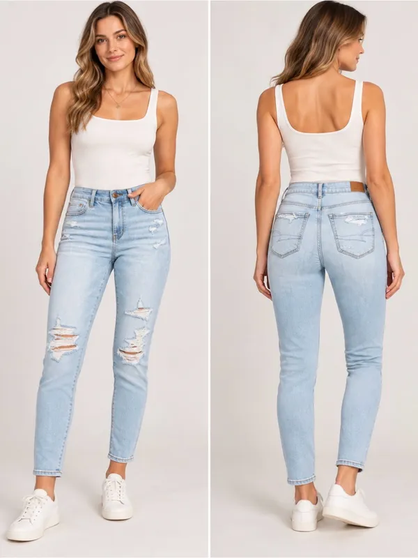 American Eagle Outfitters Light Blue High-Rise Distressed Ankle Jeans size 4S - Image 2