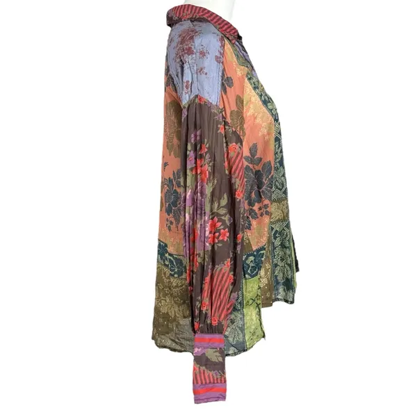 Free People Bohemian Patchwork Flower Patch Top Berry Combo Oversized Small Fall - Image 11