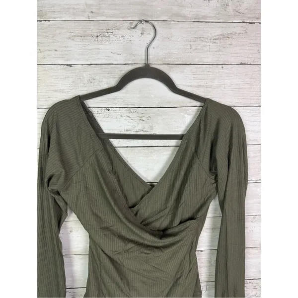 Lulus Most Important Olive Green Ribbed Surplice Long Sleeve Top Size Medium - Image 3