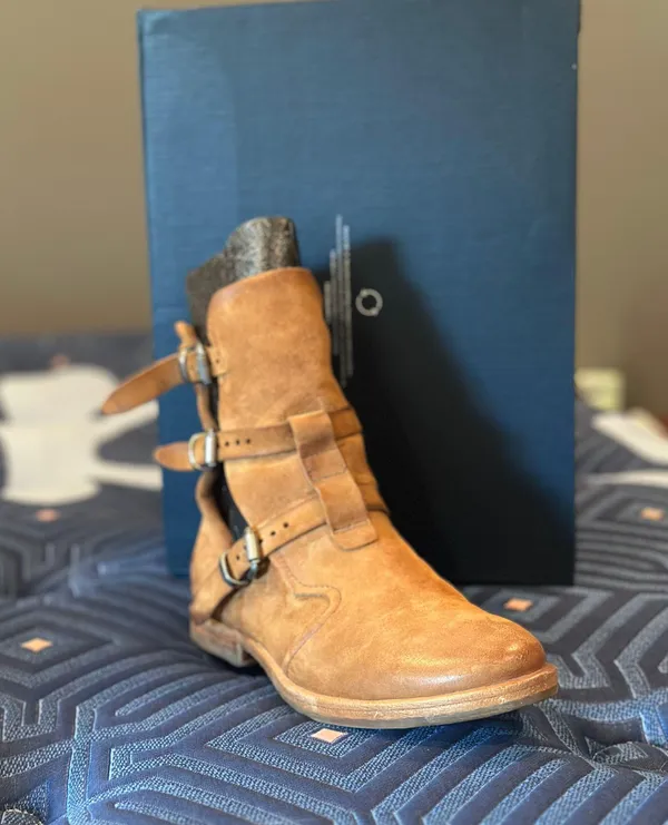 Tan, Suede Zarek Moto Boot, Size 37 - Image 6
