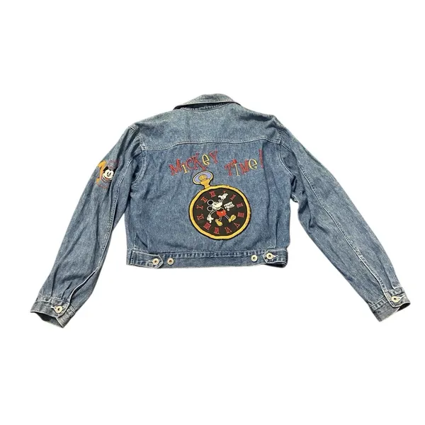 Vintage 90s Disney Mickey & Co Mickey Time Classic Denim Jean Jacket‎ Size S/M* - Image 2
