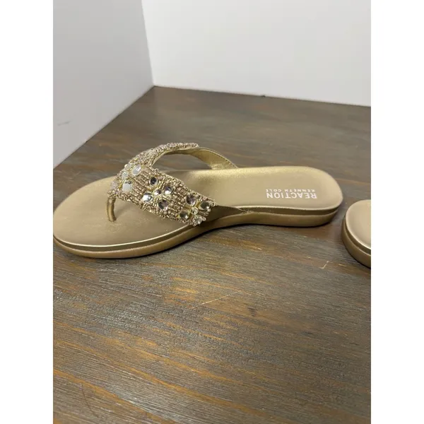 Kenneth Cole Reaction Glam-athon Beaded‎ Thong Sandals Gold Size 6.5 New - Image 5