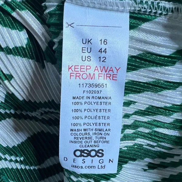 ASOS Green Zebra Plisse One Shoulder Maxi Dress Size 12 Resortwear Vacation NWT - Image 7