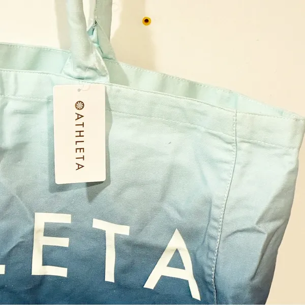 Athleta Large Canvas Tote Gym Beach Shopping Open Bag Blue Ombre NEW - Image 2