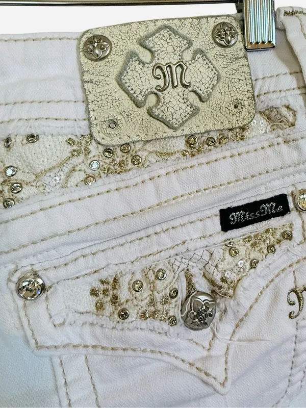 Miss Me Jeans White Cuffed Capri Cropped Jeans Embellished Pockets Women’s Sz 28 - Image 14