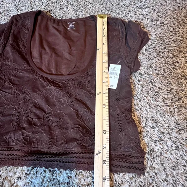 Aerie Superchill Brown Floral Lace Scoop‎ Neck Crop Top Short Sleeve Small NWT - Image 5
