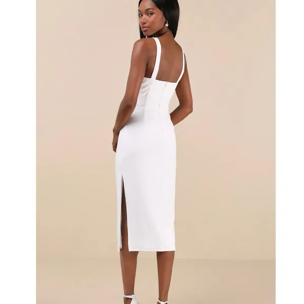 Lulu's Baby You’re The One White Sleeveless Bodycon Midi Dress Lined Bridal - Image 2