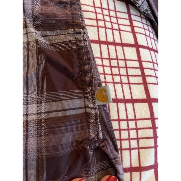 WOMENS CARHARTT PURPLE PLAID LONG SLEEVE SHIRT Large 12 14 - Image 3