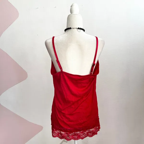 Faded Glory Red Lace‎ Trim Tank Top Y2K Coquette Fairy Grunge 2000s Cami XL - Image 2