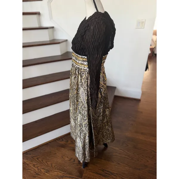 Vintage 70s Black & Metallic Gold Brocade Maxi Dress Matching Jacket Set - Image 6