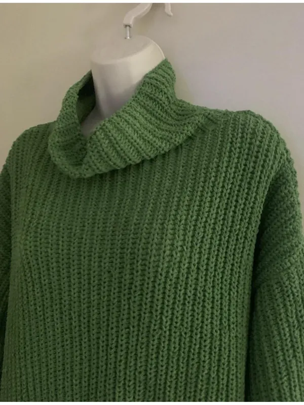 Aerie Velour Textured Knit Turtleneck Soft Sage Green Oversized Womans S sweater - Image 2