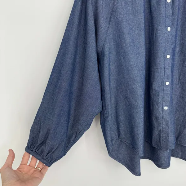 Outerknown Button Front Blouse Small Blue Chambray Coastal Boho Sustainable Top - Image 5