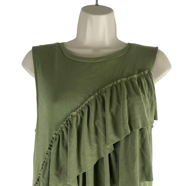 J. Crew Tiered Ruffle Drapey Crew Neck Tank Top Green Size M - Image 5