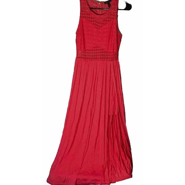 Material Girl Red Maxi dress Layered Mini Skirt‎ Sleeveless size S illusion - Image 2