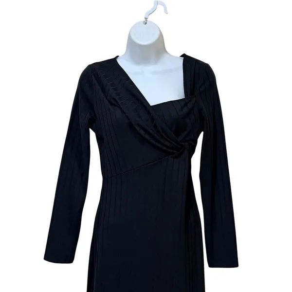 ASTR the Label Black Ribbed Asymmetrical Twist Midi Dress ADR100876-003 M - Image 3
