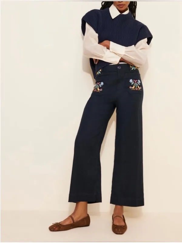 Tricia Fix Anthropologie Maeve Reworked Embroidered Colette Linen Pants - 31 - Image 3