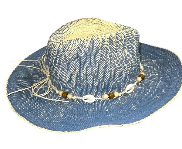 Blue and Tan Women's paper straw Cowgirl Hat - Image 5