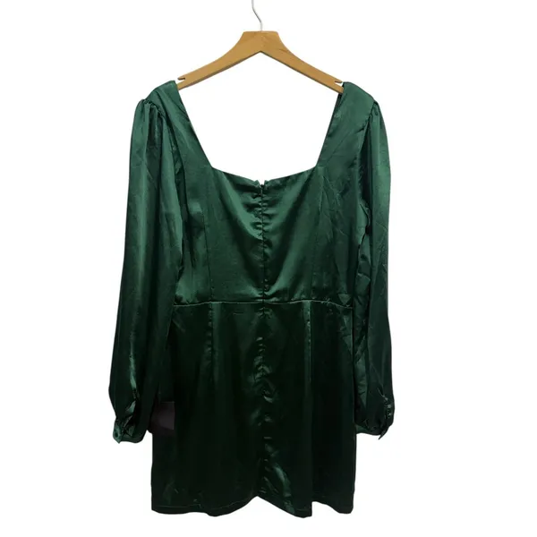 Lulus Got The Love Emerald Green Satin Square-Neck Mini Dress size XL - Image 4