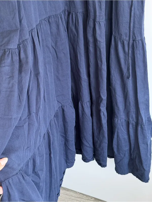 STARK X Navy Blue Cotton Ruffle Tiered Maxi Dress Boho Prairie Cottagecore L - Image 8