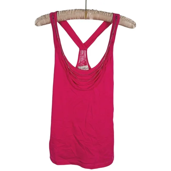 Vintage Y2K Abercrombie & Fitch Chain Cowl Neck Tank Top Size XS Pink Lace Bratz - Image 2