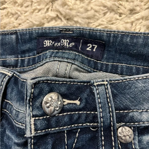 Miss Me Stylish Mid-Rise Skinny Blue Embroidered Women's Jeans Size 27 - Image 6