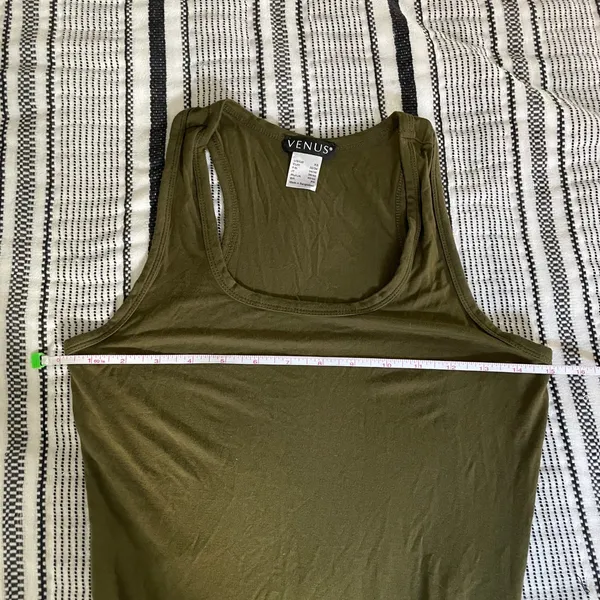 Venus Green Racerback‎ Dress XS Ruched Side Sleeveless Midi Minimalist Bodycon Coverup - Image 6