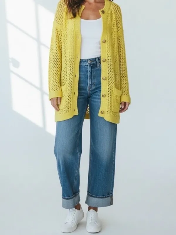 Vintage Authentic 60s 70s yellow cardigan Crochet Sweater Grandmacore Twee - Image 2