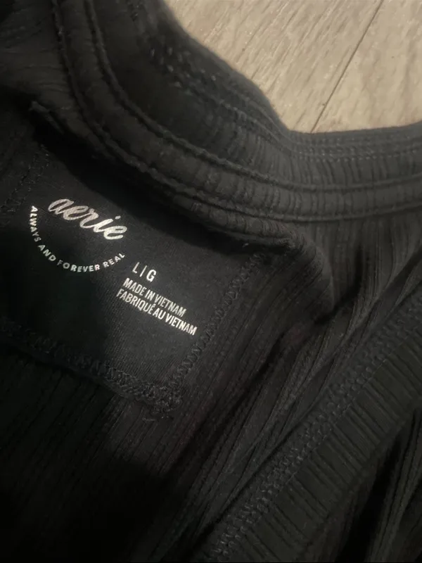 aerie Black Ribbed Wrap-Front Long Sleeve Bodysuit - Image 2