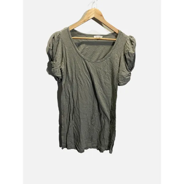 Z SUPPLY Puff Sleeve Dress Womens Medium Green Scoop Neck Slub‎ Knit Boho Casual - Image 2